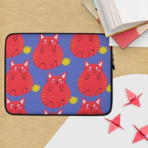Quirky Red Fat Cat Delight:Playful Illustration Pattern Laptop Sleeve